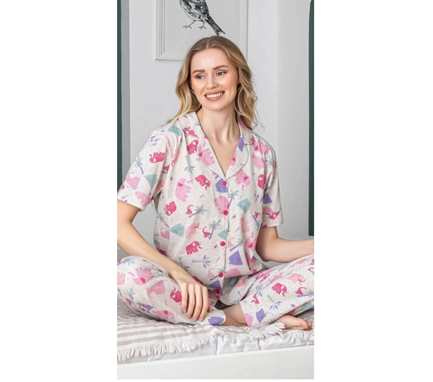 Alissa 6258 Kadın Fil Desenli Patlı Pijama Takımı