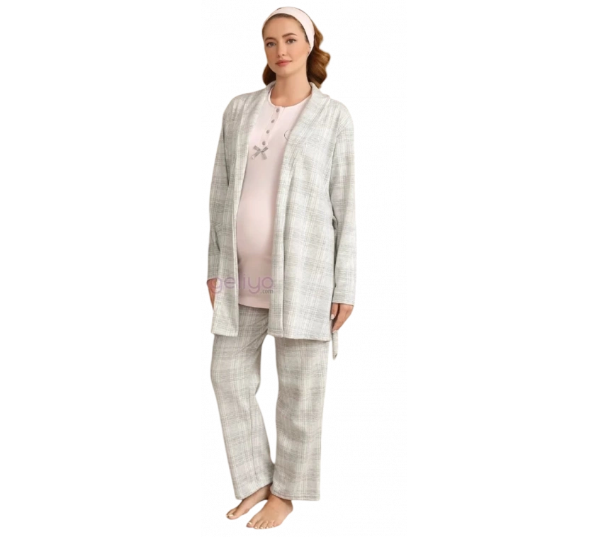 Ba-ha 4425 Bayan Lohusa Kışlık 3lü Pijama Takımı