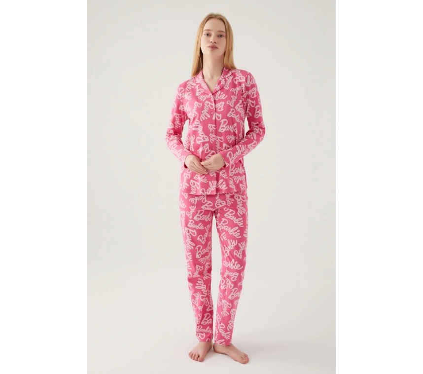 Barbie 1767-s Kadın Gömlek Yaka Pijama Takımı