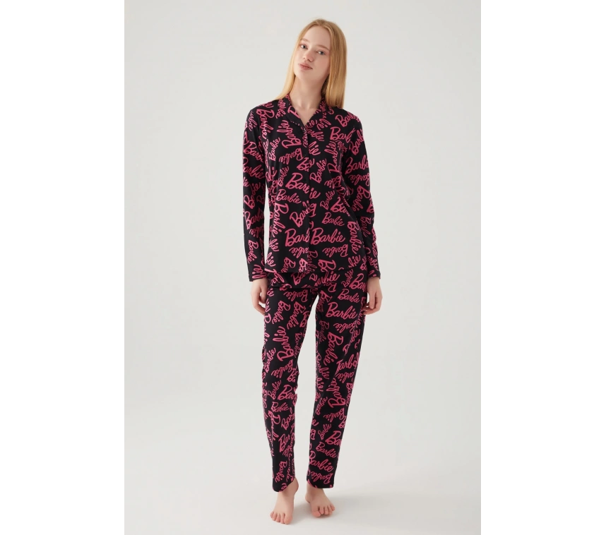 Barbie 1767-s Kadın Gömlek Yaka Pijama Takımı