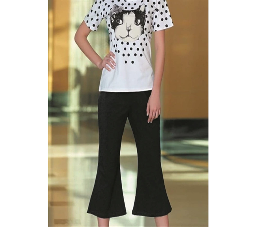 Berrak Kedi Baskılı Bayan Kaprili Takım 2465