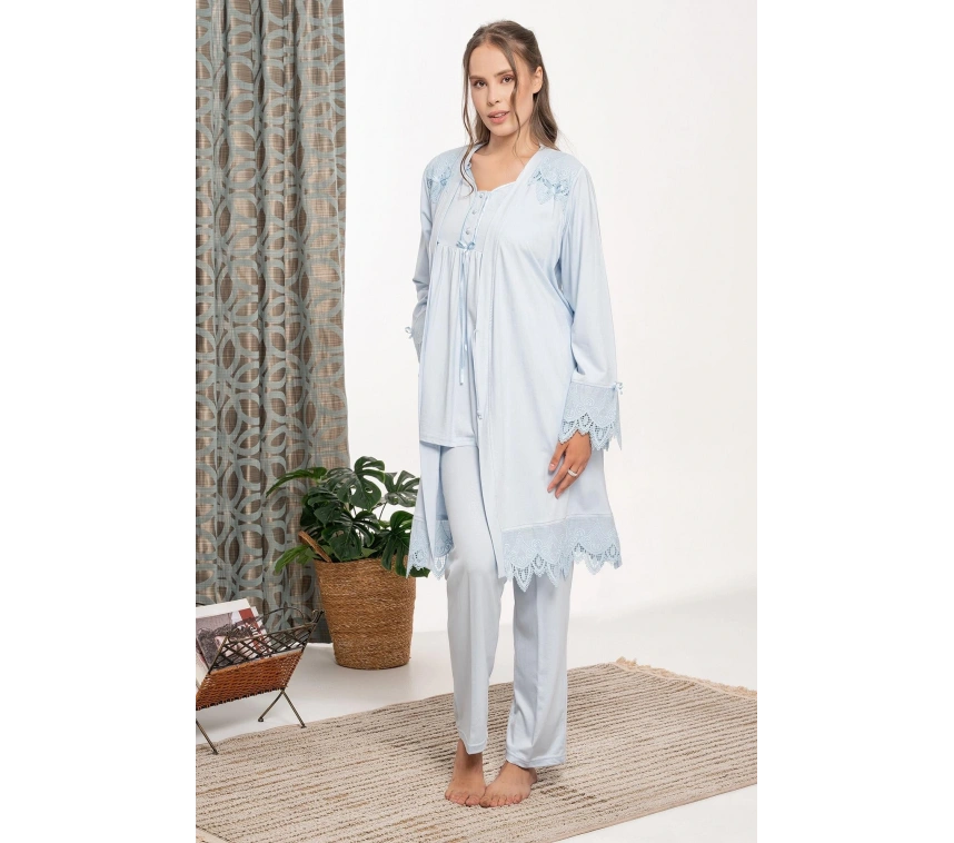 Bone 6109 Dantel Detaylı Sabahlıklı Lohusa Pijama Takımı