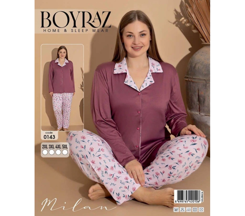 Boyraz 0143 Kadın Milan Battal Uzun Kol Pijama Takımı