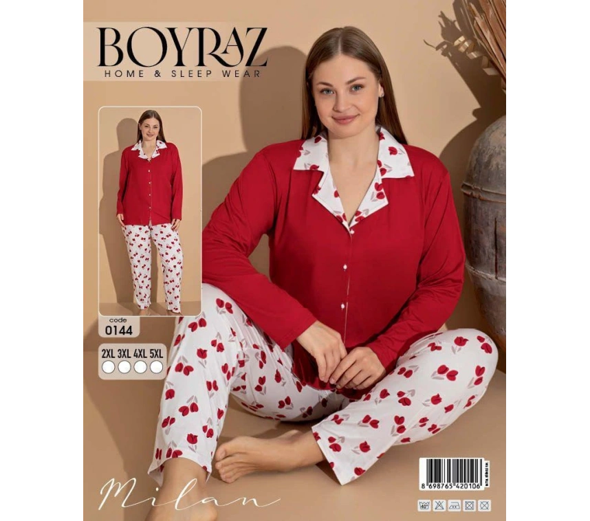 Boyraz 0144 Kadın Milan Battal Uzun Kol Pijama Takımı