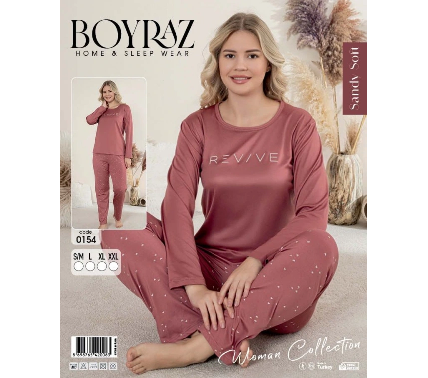 Boyraz 0154 Kadın Sandy Soft Uzun Kol Pijama Takımı