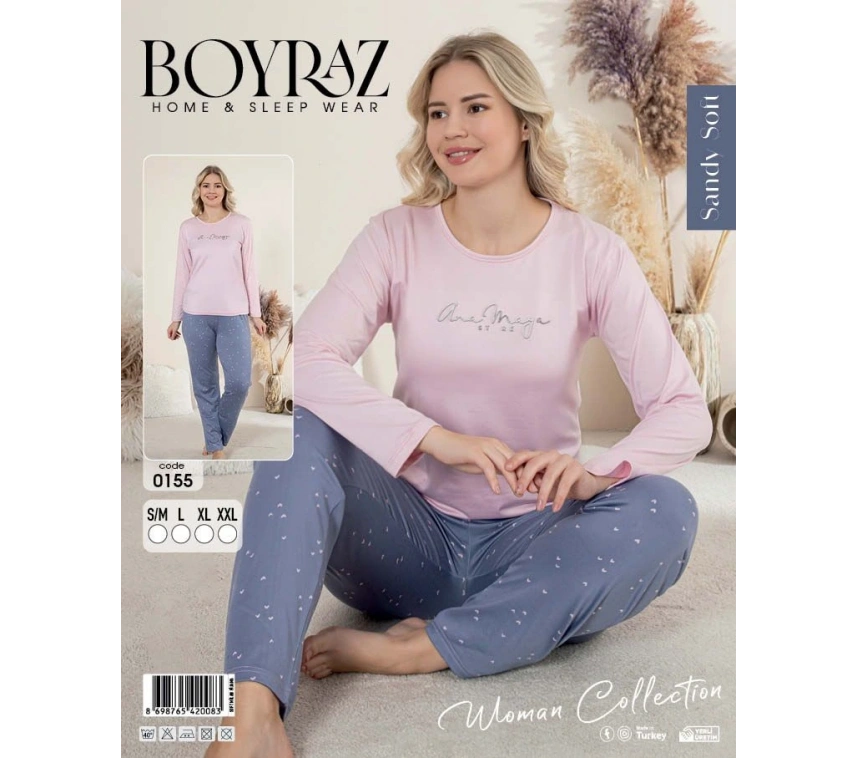 Boyraz 0155 Kadın Sandy Soft Uzun Kol Pijama Takımı