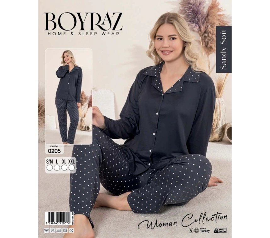 Boyraz 0205 Kadın Sandy Patlı Uzun Kol Pijama Takımı