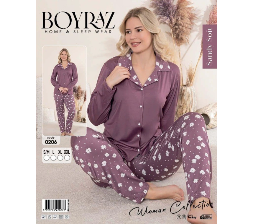 Boyraz 0206 Kadın Sandy Patlı Uzun Kol Pijama Takımı