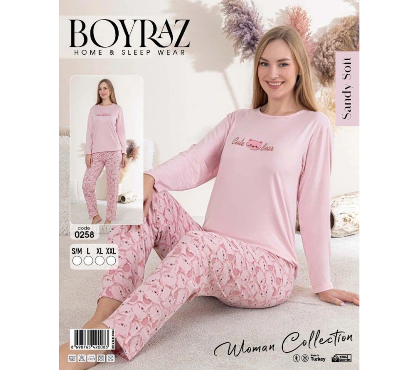 Boyraz 0258 Kadın Sandy Soft Uzun Kol Pijama Takımı