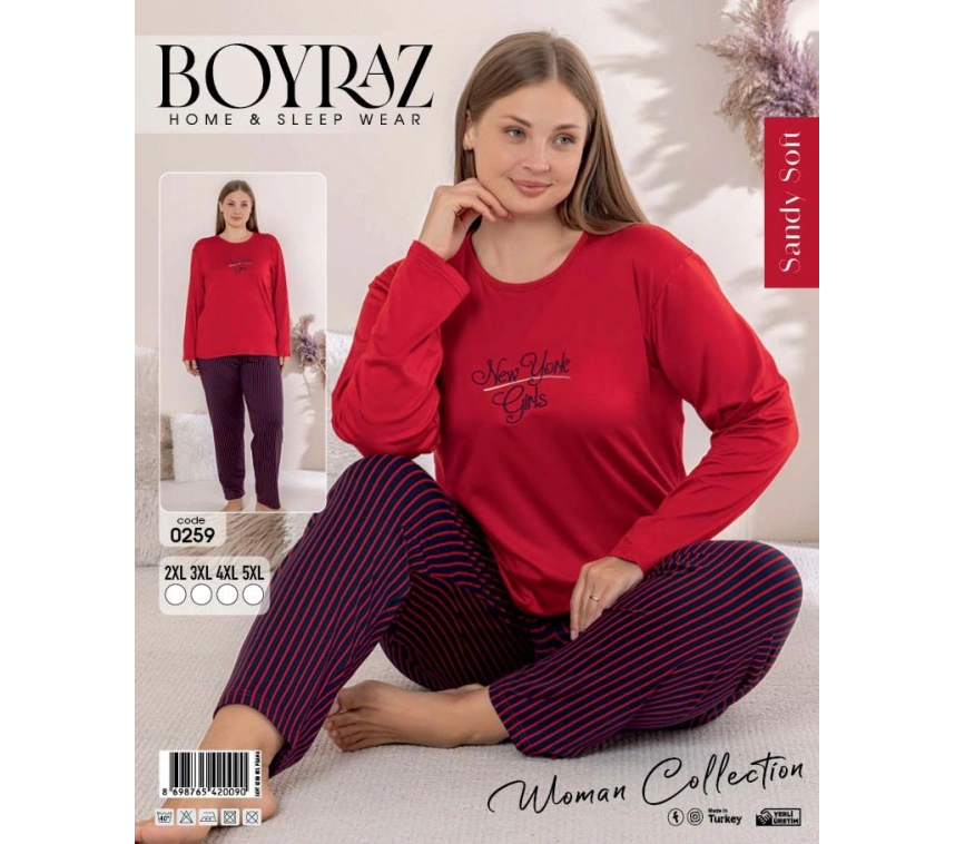 Boyraz 0259 Kadın Battal Sandy Uzun Kol Pijama Takımı