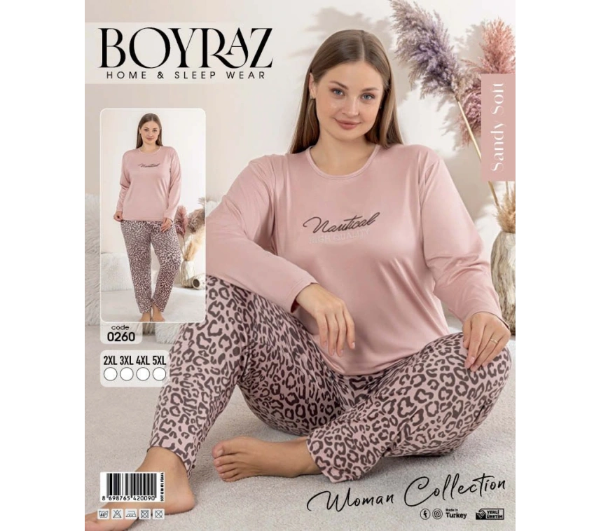 Boyraz 0260 Kadın Sandy Battal Uzun Kol Pijama Takımı