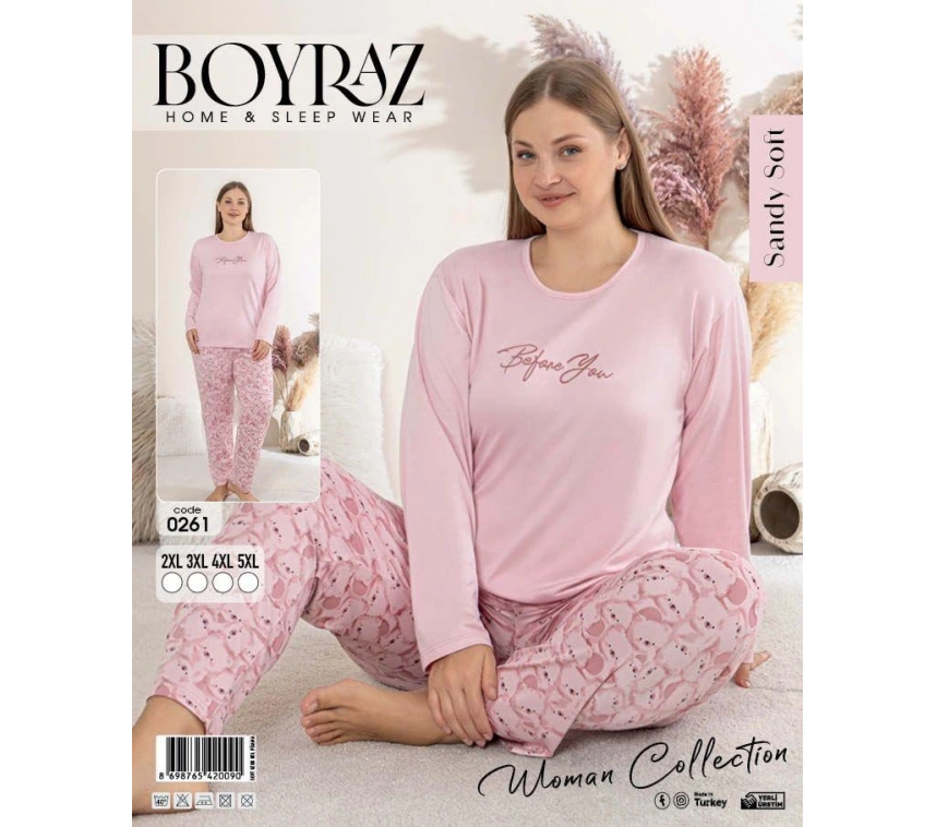 Boyraz 0261 Kadın Sandy Battal Uzun Kol Pijama Takımı