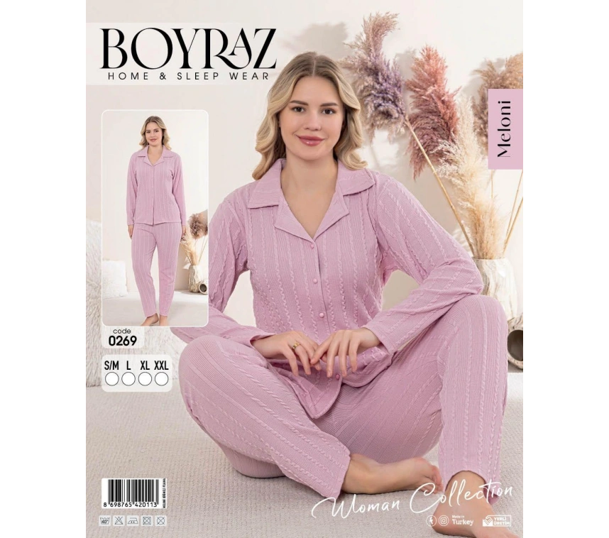 Boyraz 0269 Kadın Patlı Uzun Kol Pijama Takımı
