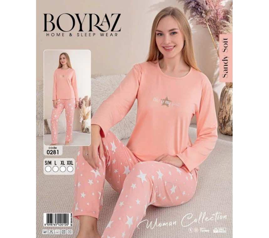 Boyraz 0281 Kadın Sandy Soft Uzun Kol Pijama Takımı