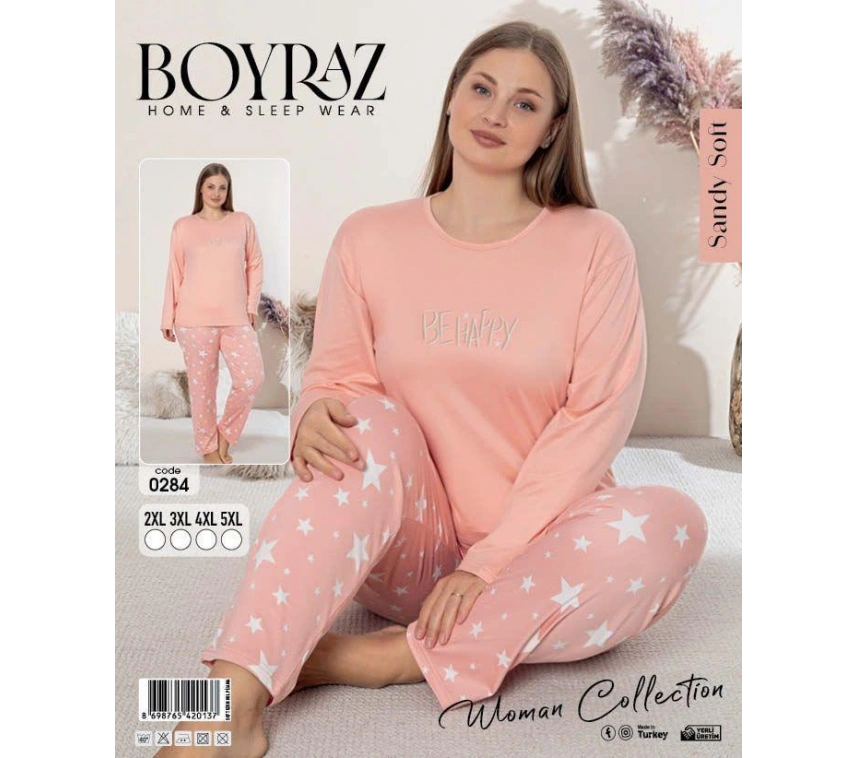 Boyraz 0284 Kadın Sandy Battal Uzun Kol Pijama Takımı