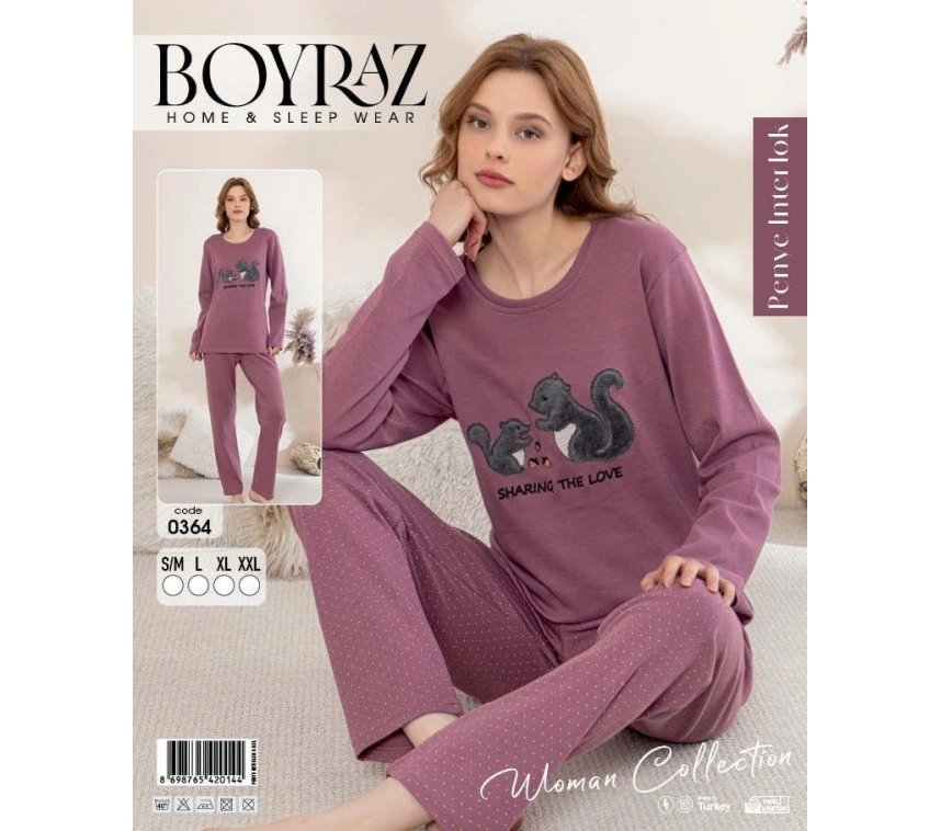 Boyraz 0364 Kadın Penye Uzun Kol Pijama Takımı