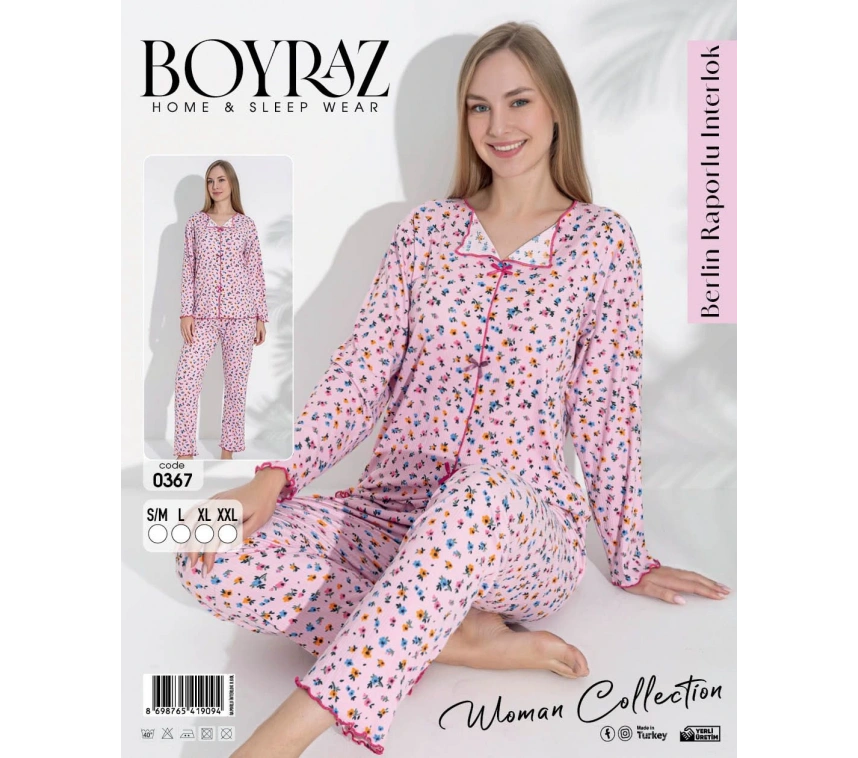 Boyraz 0367 Kadın Raporlu Uzun Kol Pijama Takımı