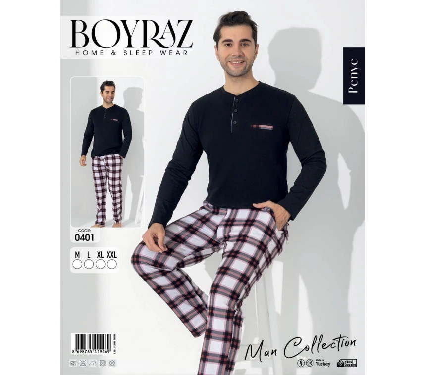 Boyraz 0401 Erkek Uzun Kol Pijama Takımı