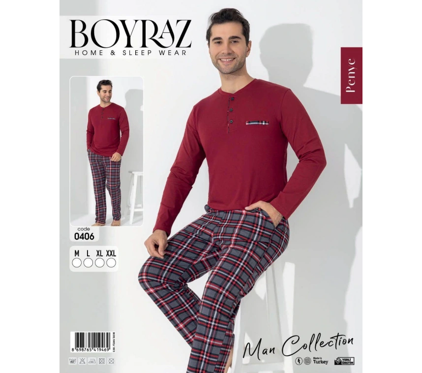 Boyraz 0406 Erkek Uzun Kol Pijama Takımı