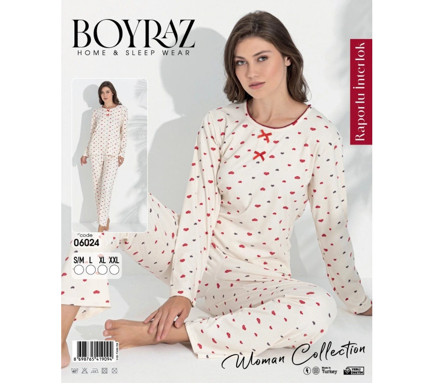 Boyraz 06024 Kadın Uzun Kol Kalpli Pijama Takımı