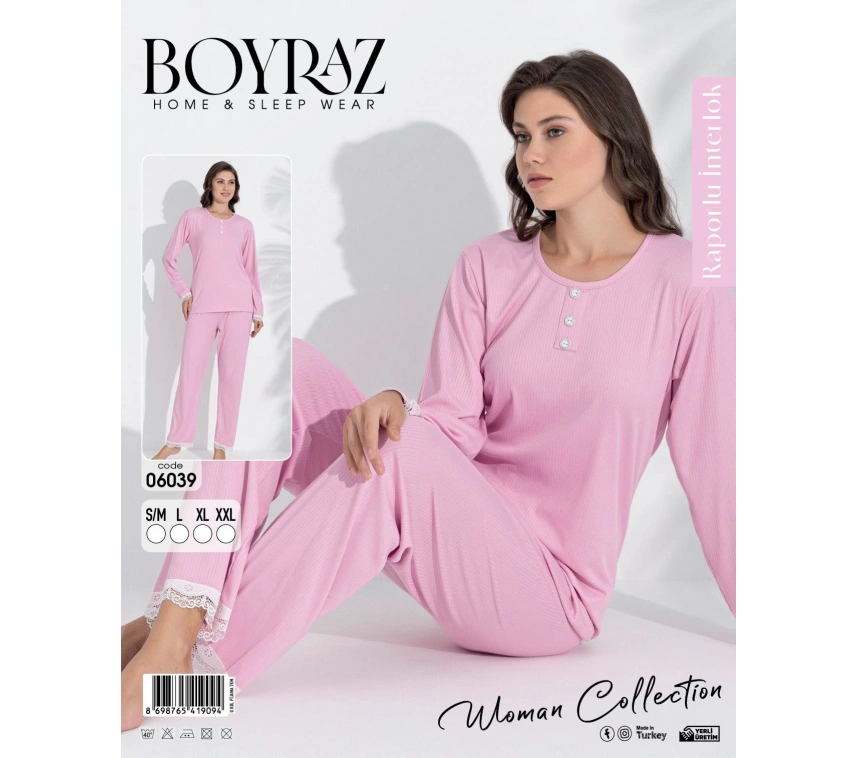 Boyraz 06039 Kadın İnterlok Kumaş Uzun Kol Pijama Takımı