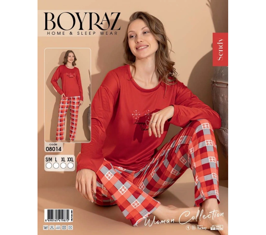 Boyraz 08014 Kadın Sendy Kumaş Uzun Kol Pijama Takımı
