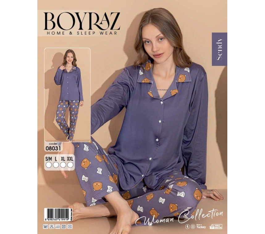 Boyraz 08031 Kadın Patlı Uzun Kol Pijama Takımı