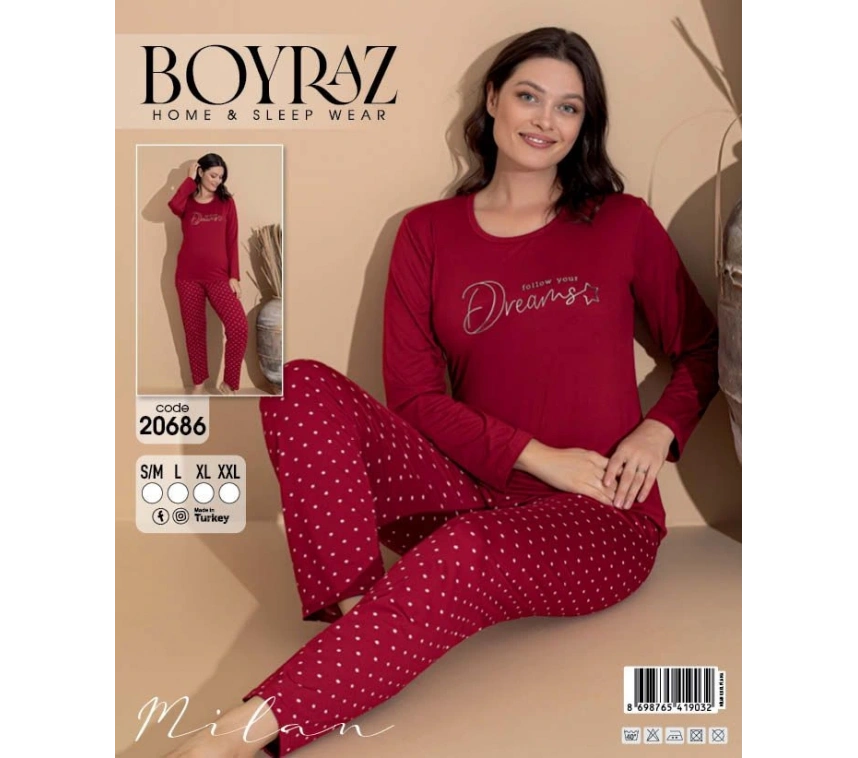 Boyraz 20686 Kadın Milan Uzun Kol Pijama Takımı
