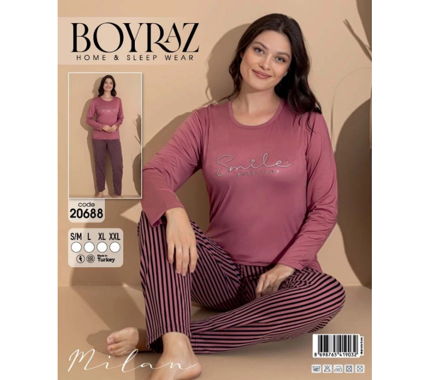 Boyraz 20688 Kadın Milan Uzun Kol Pijama Takımı