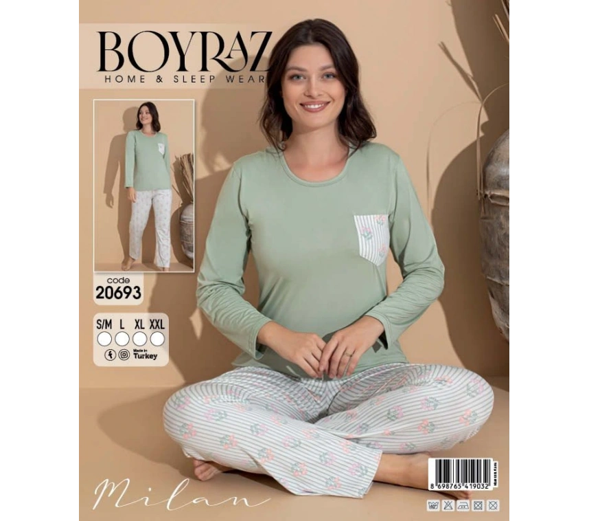 Boyraz 20693 Kadın Milan Uzun Kol Pijama Takımı