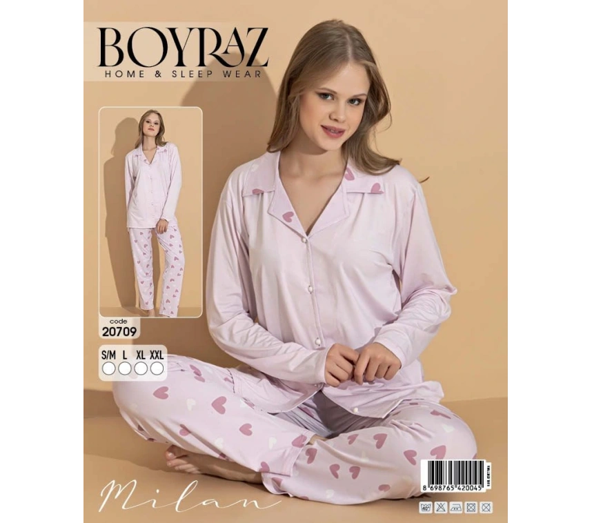 Boyraz 20709 Milan Gömlek Yaka Uzun Kol Pijama Takımı