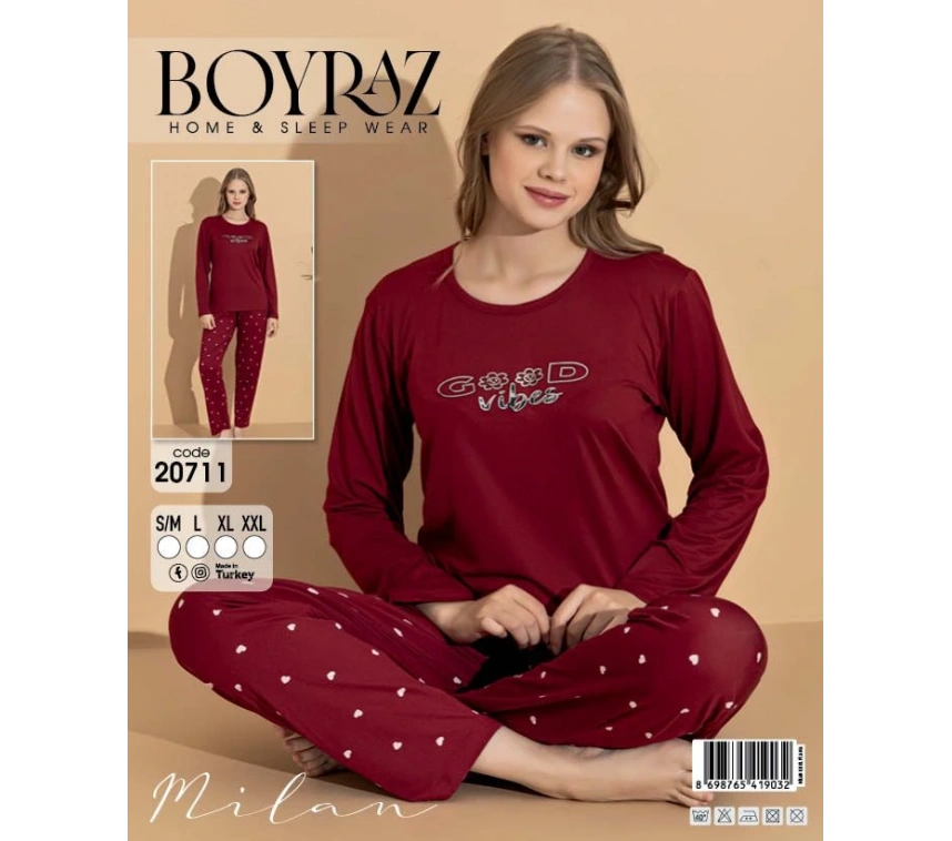 Boyraz 20711 Kadın Milan Uzun Kol Pijama Takımı