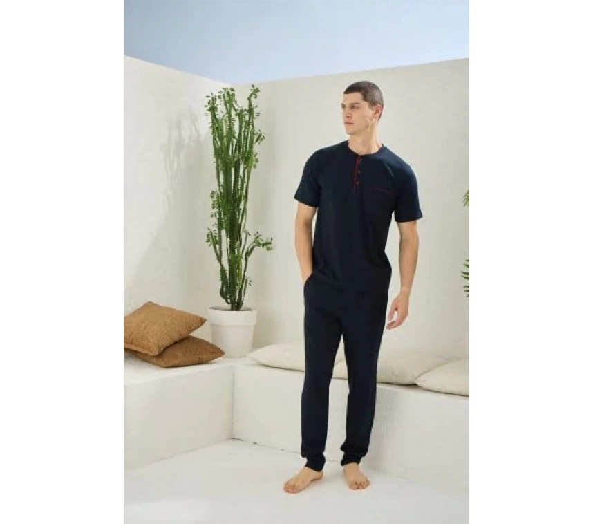 Erkek 2090 Erkek  Midi Yaka Pijama Takım
