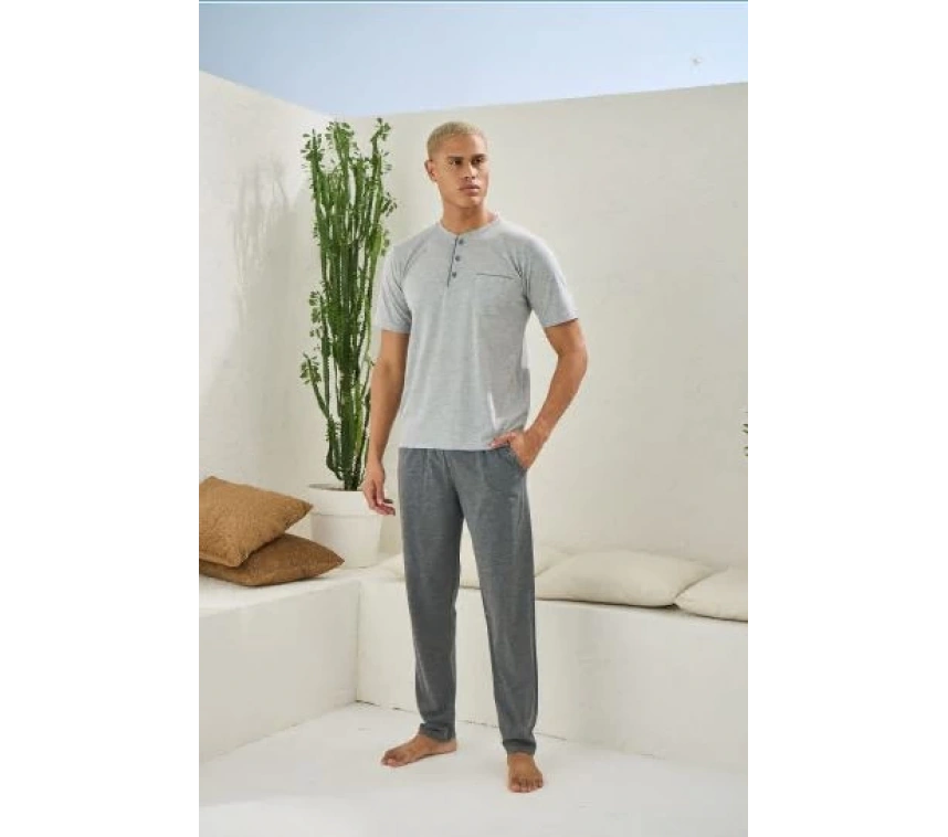 Erkek 2090 Erkek  Midi Yaka Pijama Takım