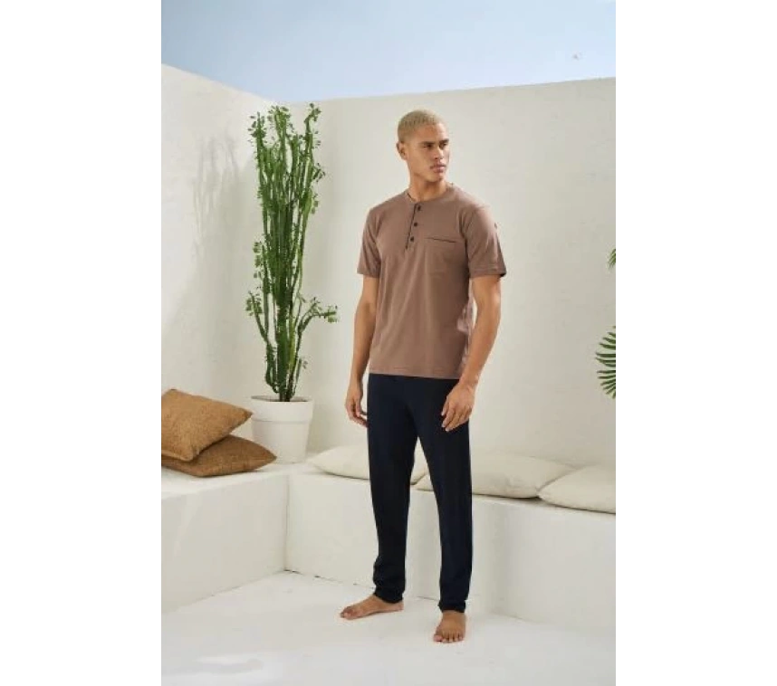 Erkek 2090 Erkek  Midi Yaka Pijama Takım