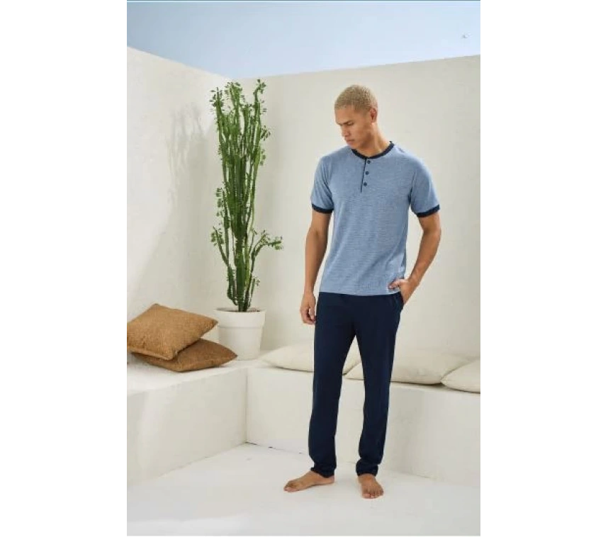 Erkek 2091 Erkek  Midi Yaka Pijama Takım