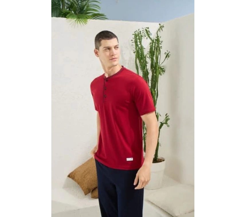 Erkek 2104 Erkek  Midi Yaka Pijama Takım