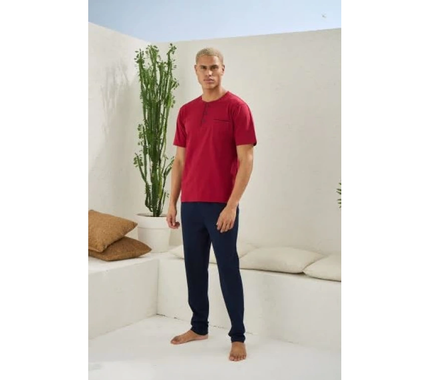 Erkek 2207 Erkek  Battal Midi Yaka Pijama Takım