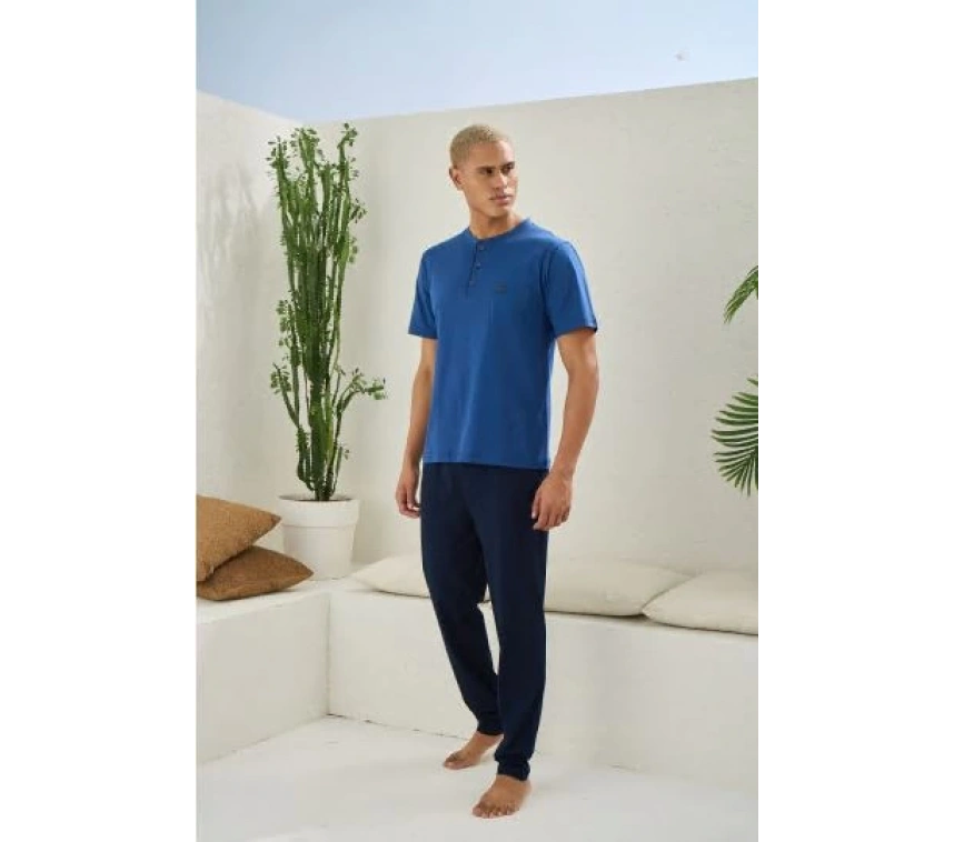 Erkek 2207 Erkek  Battal Midi Yaka Pijama Takım