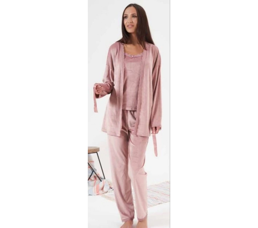 Estiva 24397 Bayan Kadife 3lü Pijama Takım