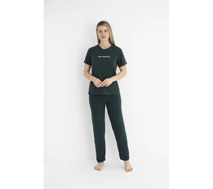 Estiva 25124 Kadın Milan Soft Puantiyeli Kısa Kol Pijama Takımı