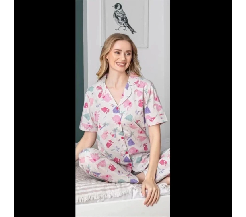 Freshness 107 Fil Desenli Patlı Kısa Kol Pijama Takımı