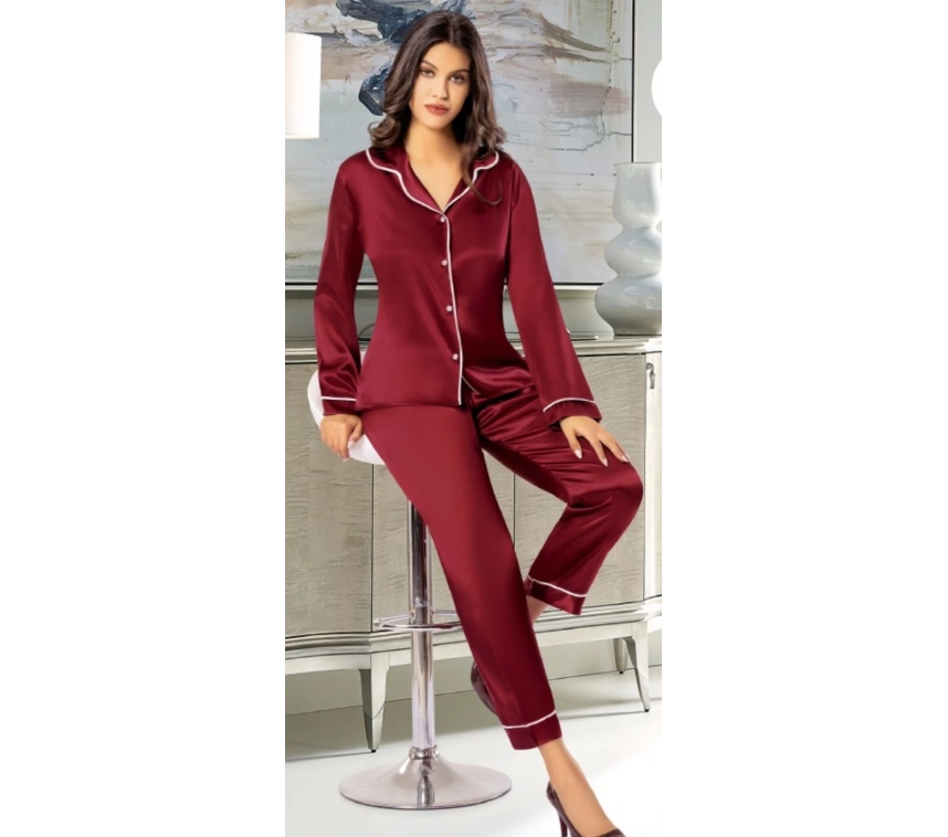Freshness 2045 Saten Gömlek Yaka Patlı Pijama Takımı