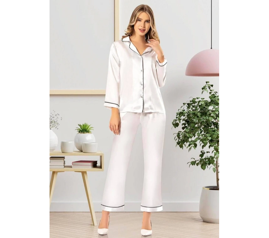 Freshness 2045 Saten Gömlek Yaka Patlı Pijama Takımı