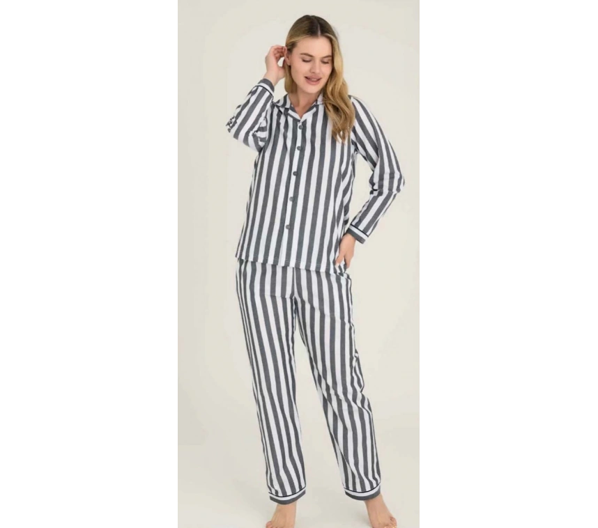 Freshness 4007 Kadın Uzun Kol Çizgili Gaffuriye Pijama Takımı