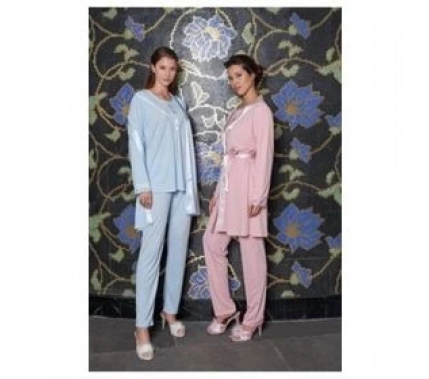 Jar Pierre 318 Uzun Kol 3lü Sabahlıklı Pijama Takımı