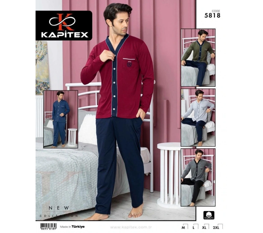 Kapitex 5818 Erkek Uzun Kol Patlı Pijama Takımı