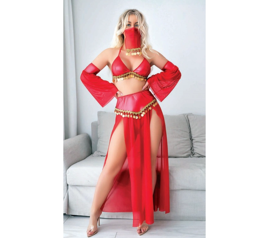 Kırmızı Peçeli Seksi Dansöz Kostümü