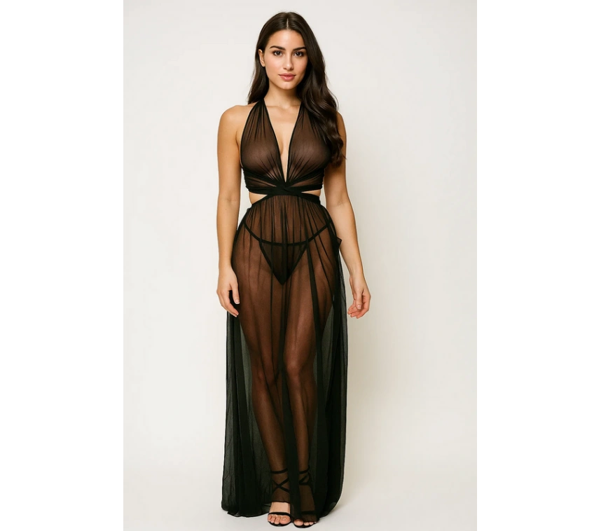 Lesca Kadın Uzun Transparan Tül Gecelik