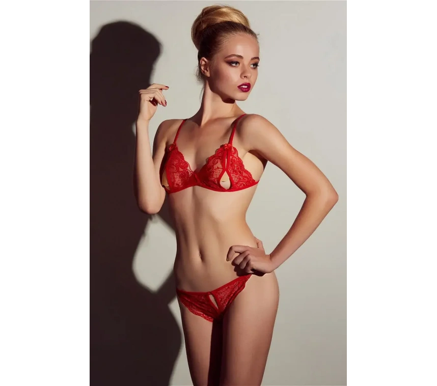Lesca Kırmızı Dantelli Fantazi Sütyen Ve G-string Takım Tm2048